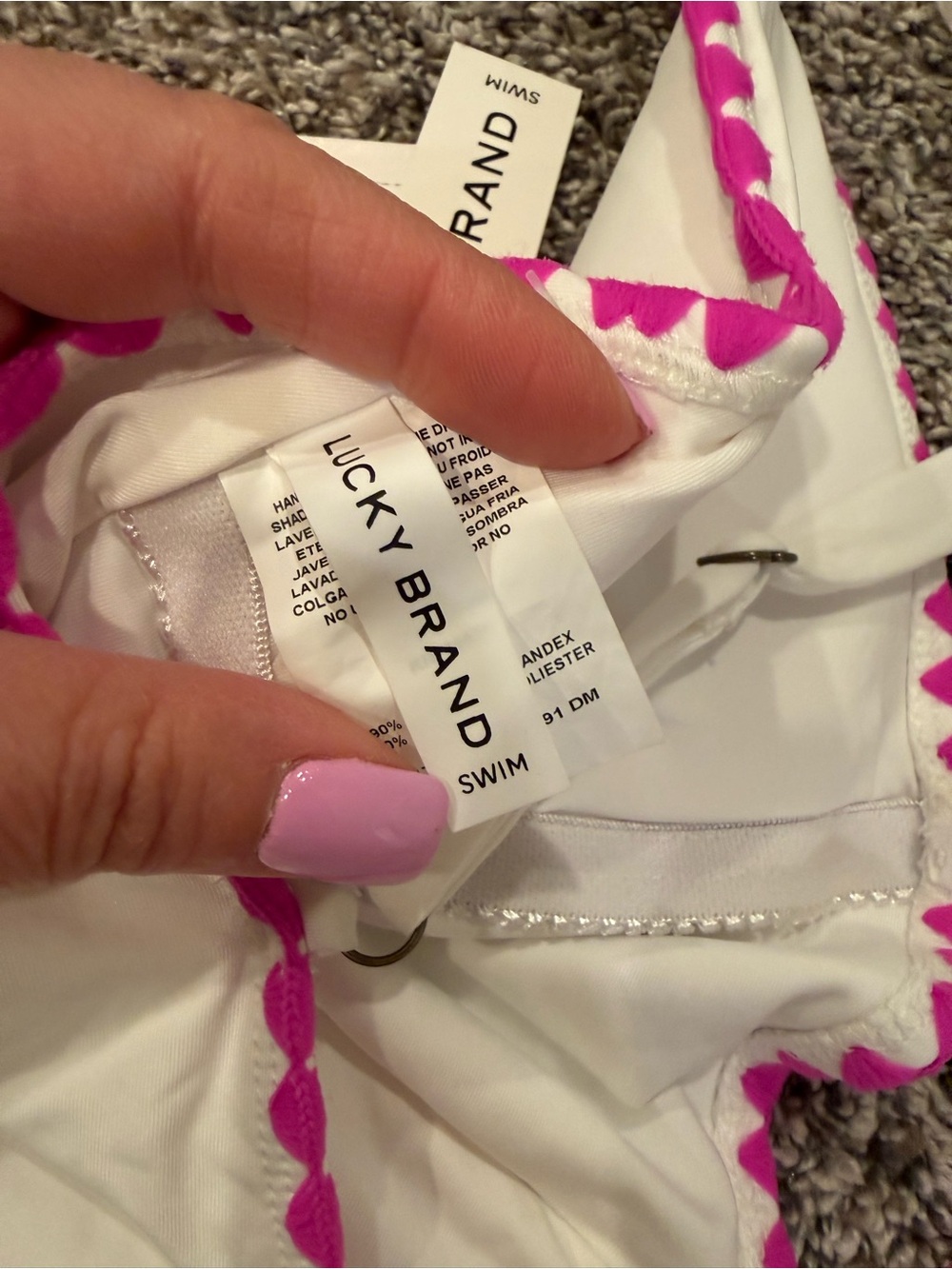 Lucky Brand One Piece Swimsuit Medium White Pink Trim Deep V Plunge NWT - Picture 5 of 7